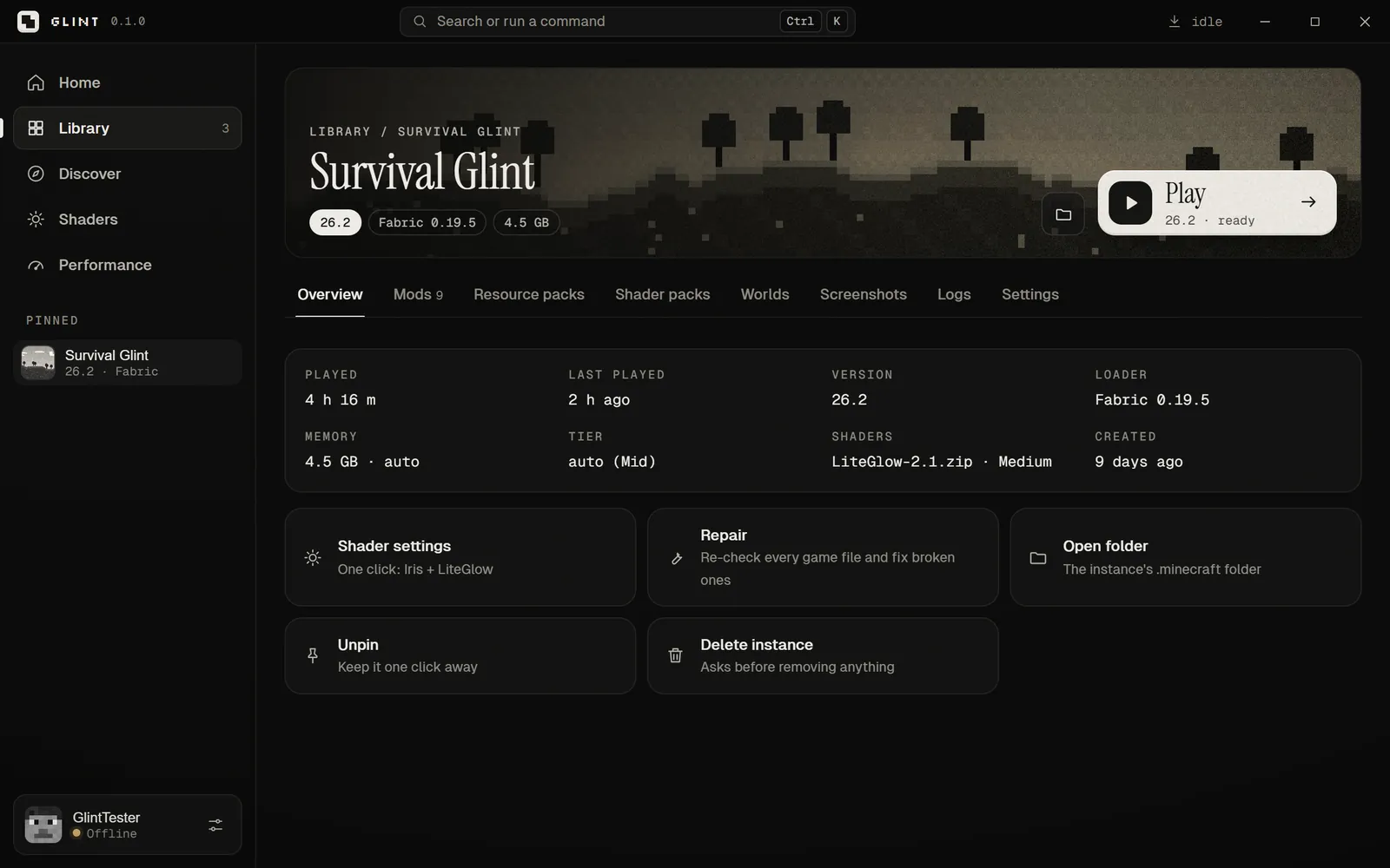 A Glint instance page with its tabs