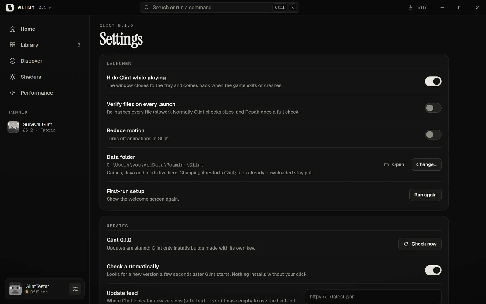 Glint settings